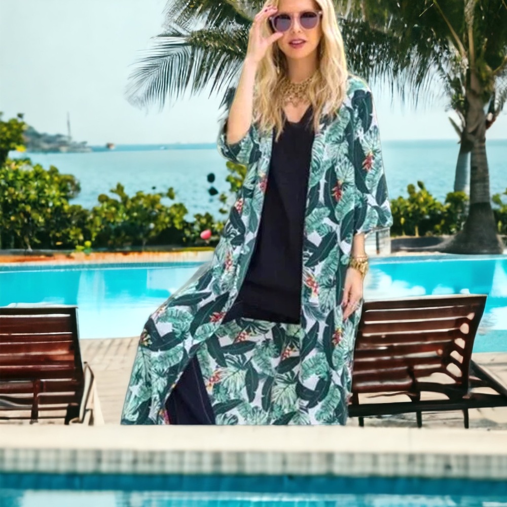 RACHEL ZOE Duster Kimono Swim Cover Up Floral Island Vibes Cute Flowy One Size